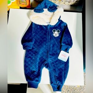 Disney Baby Mickey Mouse Quilted Hooded Fleece Onesie 3-6months
